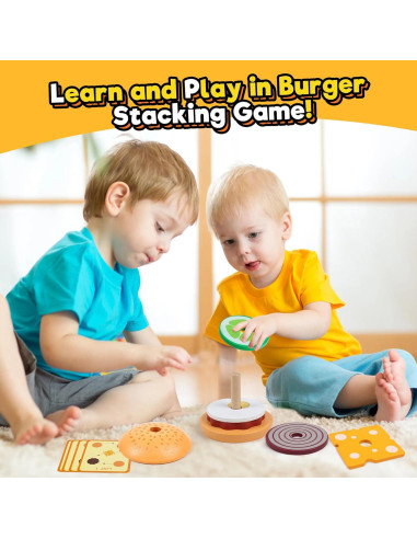 Juguete de Clasificación y Apilamiento Kizh Hamburguesa de Madera