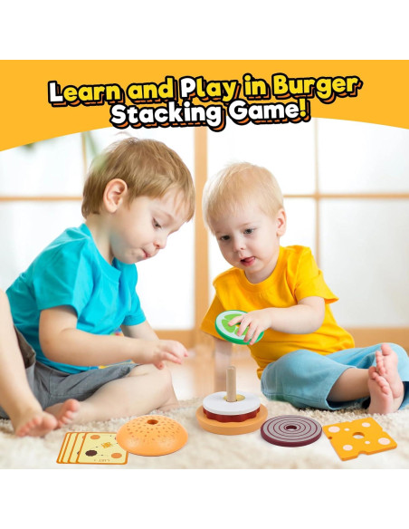 Juguete de Clasificación y Apilamiento Kizh Hamburguesa de Madera