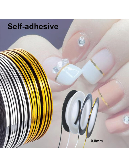 Cinta Estriada para Uñas Hoiumlz - 20 Pcs Brillantes 0.8mm