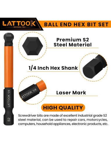 Juego de Puntas Hexagonales con Punta Esférica LATTOOK 24PCS