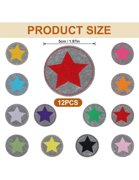 12 Parches de Planchar TIESOME Estrella Multicolor 5 cm