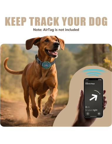 Collar de Cuero para Perro Zowpet con Soporte AirTag Negro M