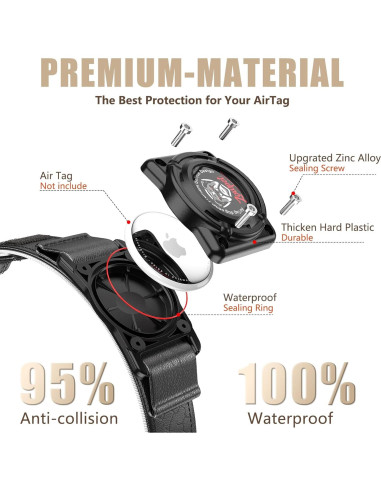 Collar de Cuero para Perro Zowpet con Soporte AirTag Negro M