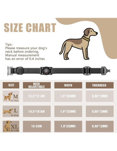 Collar de Cuero para Perro Zowpet con Soporte AirTag Negro M