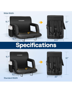 Silla de Estadio Reclinable VIVOHOME 62.2 cm Negra Portátil 2