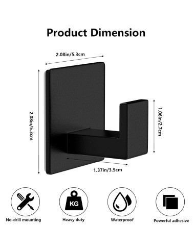 Ganchos Adhesivos de Aluminio VINHOLD - 4 Paquete Negro