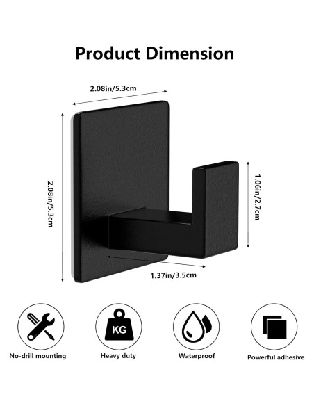 Ganchos Adhesivos de Aluminio VINHOLD - 4 Paquete Negro