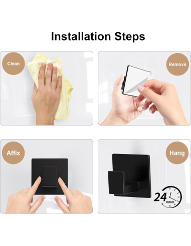 Ganchos Adhesivos de Aluminio VINHOLD - 4 Paquete Negro