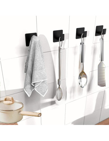 Ganchos Adhesivos de Aluminio VINHOLD - 4 Paquete Negro