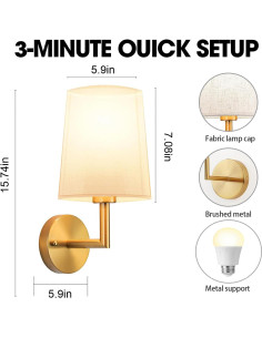 Apliques de Pared JKEYES Dorados a Batería 2 Luces Regulables 2