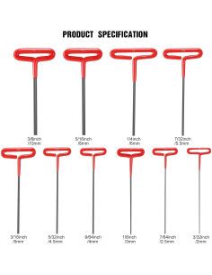 Conjunto de Llaves Hexagonales T-handle 10 Piezas Honoson 22.86 cm 2