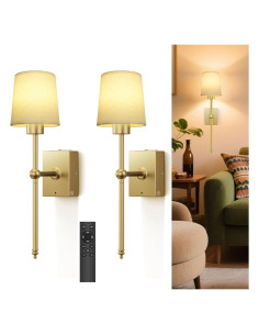 Juego de Apliques de Pared Inalámbricos TOOWELL 2 Unidades LED Oro