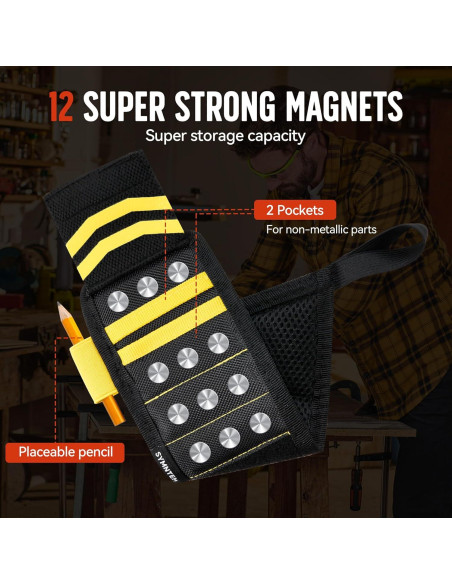 Pulsera Magnética SYMNTEM para Herramientas Amarilla 12 Imanes
