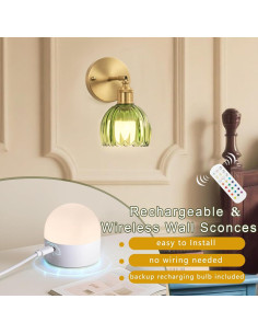 Juego de Apliques de Pared Inalámbricos Femusytt Verde Tulipán 2