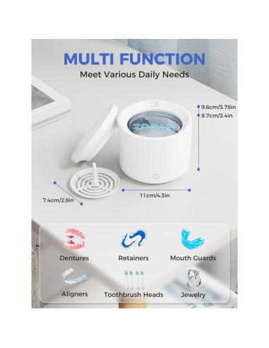 Limpiadora Ultrasónica 48000Hz Acmeenjoy 200ML con Luz UV