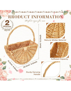 Cestas de Flores para Niña de Boda Willinglong 2 Pcs Ratán 2
