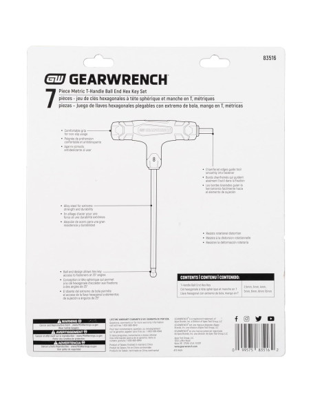 Juego de Llaves Hexagonales GEARWRENCH 7 Piezas Métricas