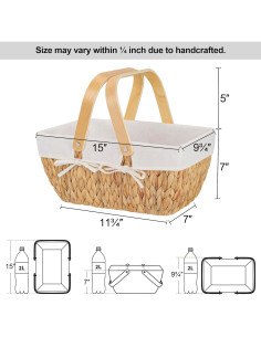 Cesta de Picnic de Mimbre StorageWorks con Forro 38 cm 2