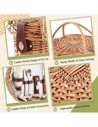 Cesta de Picnic Corazón Willinglong con Utensilios para 2 Personas