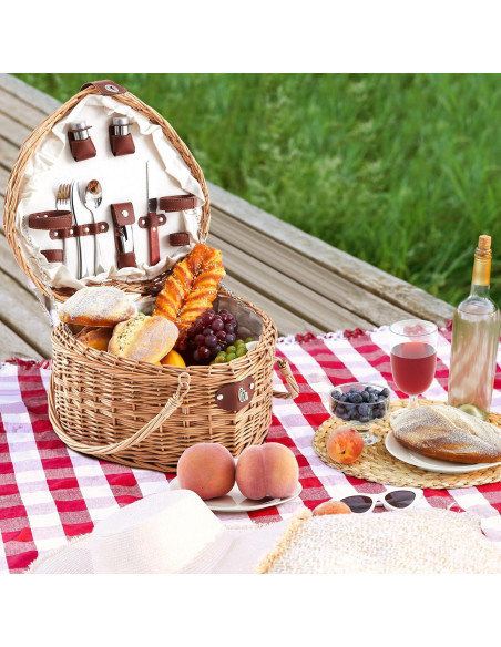 Cesta de Picnic Corazón Willinglong con Utensilios para 2 Personas