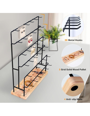 Exhibidor de Joyería AJINGSHANG 36 Ganchos 48 cm Madera Clara