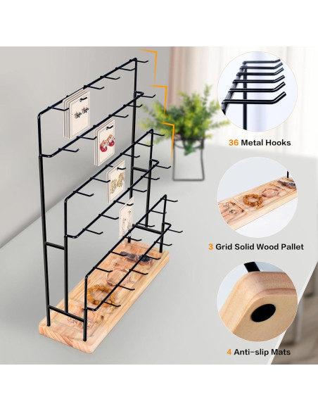 Exhibidor de Joyería AJINGSHANG 36 Ganchos 48 cm Madera Clara