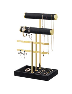 Soporte de Joyería Josmimic de Terciopelo Negro 3 Niveles