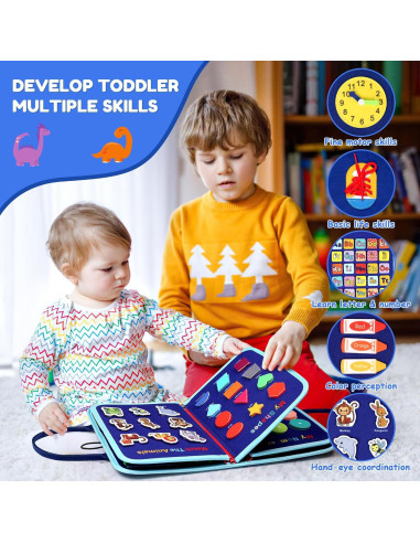 Tablero Ocupado Montessori NOWRICH 28x21.8cm 10 en 1 Azul