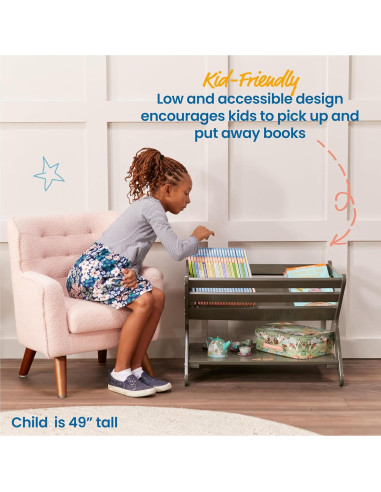 Caddy de Libros ECR4Kids Lavado Gris para Niños 62.5x44.5cm