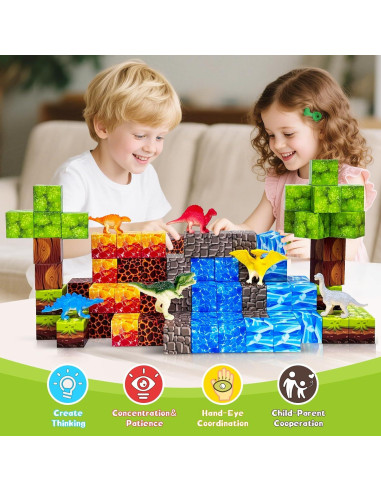 100 Bloques Magnéticos de Dinosaurios Aleath 2.54 cm para Niños