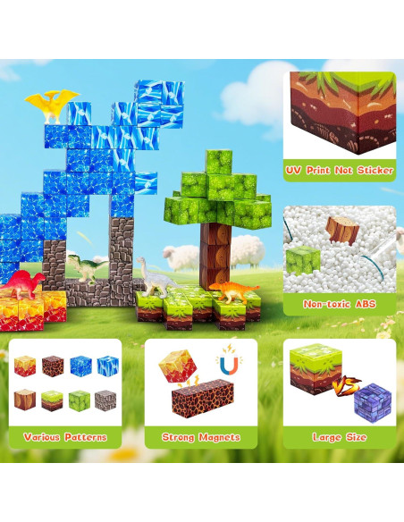 100 Bloques Magnéticos de Dinosaurios Aleath 2.54 cm para Niños