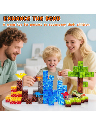 100 Bloques Magnéticos de Dinosaurios Aleath 2.54 cm para Niños