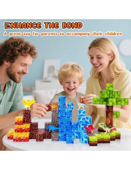 100 Bloques Magnéticos de Dinosaurios Aleath 2.54 cm para Niños