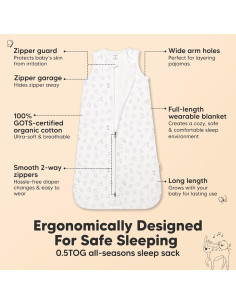 Saco de Dormir Snooze KeaBabies 0.5TOG Algodón Orgánico 2 Piezas 2