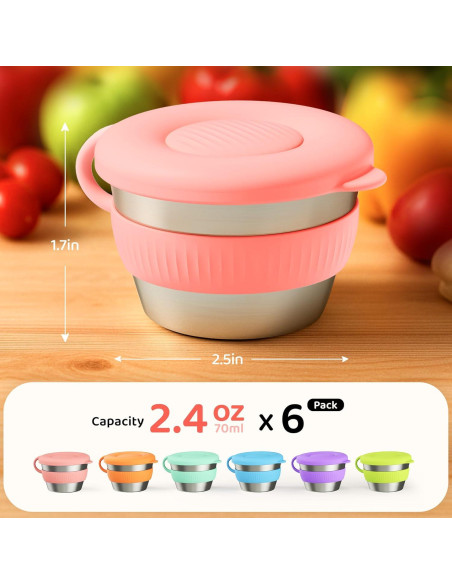 Contenedores de Acero Inoxidable Omilly 6 Pack 70ml con Tapas Silicona Contenedores de Acero Inoxidable Omilly 6 Pack 70ml con Tapas Silicona