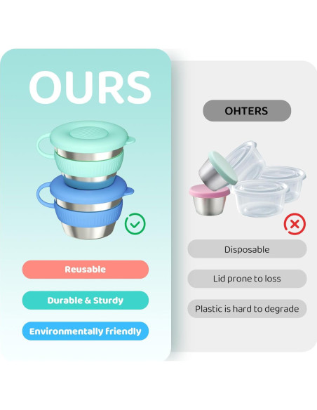 Contenedores de Acero Inoxidable Omilly 6 Pack 70ml con Tapas Silicona Contenedores de Acero Inoxidable Omilly 6 Pack 70ml con Tapas Silicona