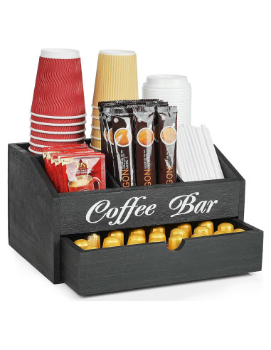 Organizador de Bar de Café Samhe de Madera con Cajón 21.6x29.5x17.3cm