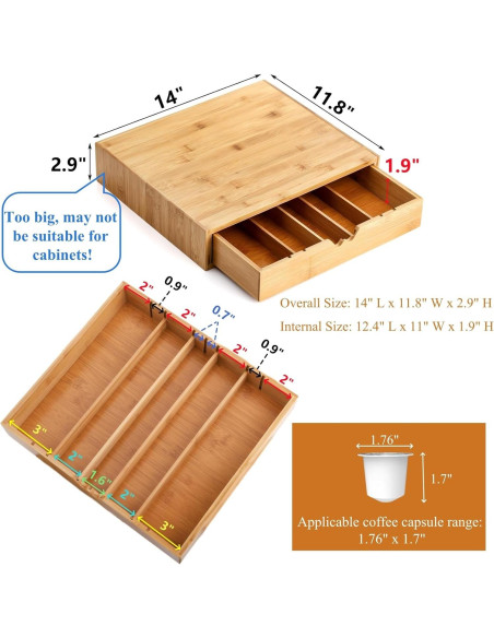 Cajón de Bambú Peohud para Cápsulas de Café y Té 35.5x30.5cm