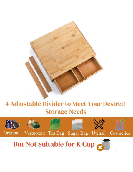 Cajón de Bambú Peohud para Cápsulas de Café y Té 35.5x30.5cm