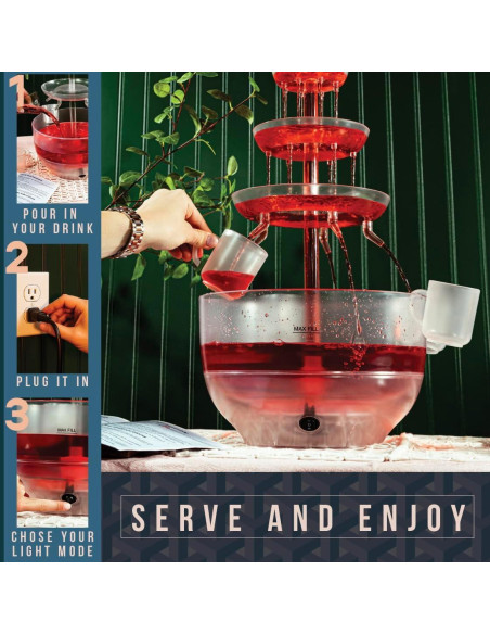 Fuente de Bebidas Kusini 3 Niveles LED 5.68L con 6 Vasos Fuente de Bebidas Kusini 3 Niveles LED 5.68L con 6 Vasos