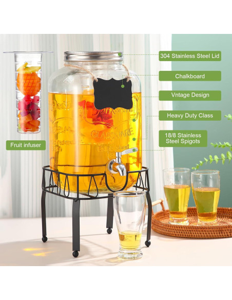 Dispensador de Bebidas de Vidrio 3 Galones FillTouch con Soporte Dispensador de Bebidas de Vidrio 3 Galones FillTouch con Soporte