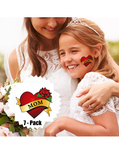 Tatuajes Temporales Corazón Mamá KOTBS - 7 Hojas 9.4 cm