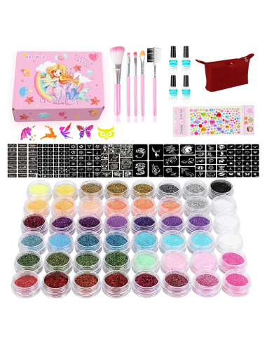Kit de Tatuajes Temporales de Brillo NATUMER 48 Colores