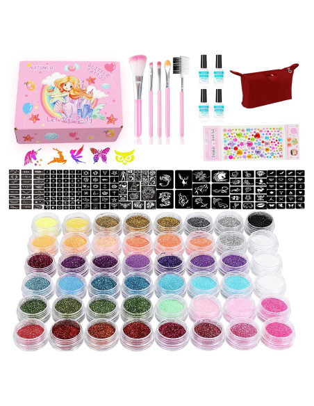 Kit de Tatuajes Temporales de Brillo NATUMER 48 Colores