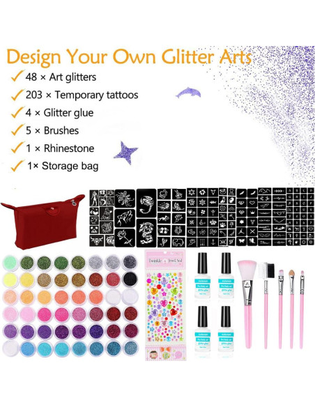 Kit de Tatuajes Temporales de Brillo NATUMER 48 Colores