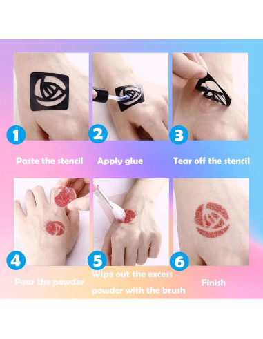 Kit de Tatuajes Temporales de Brillo NATUMER 48 Colores