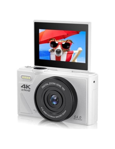 Cámara Digital Zunate 64MP 4K UHD Vlogging Zoom 18X Blanco