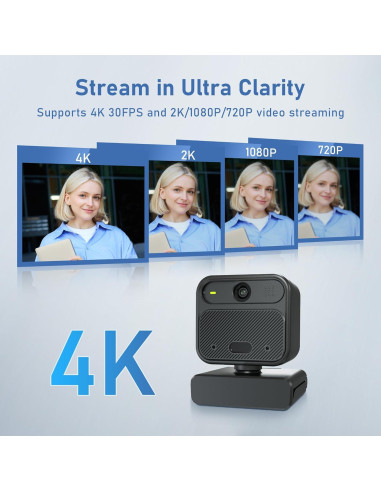Cámara Web 4K Saylas W12S con Micrófonos y Control Remoto