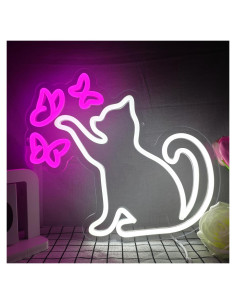 Luz de Neón Gato y Mariposa Tsmdthn Regulable 34x33cm