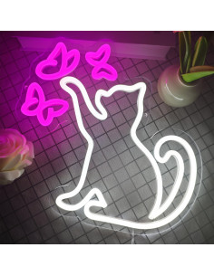 Luz de Neón Gato y Mariposa Tsmdthn Regulable 34x33cm 2